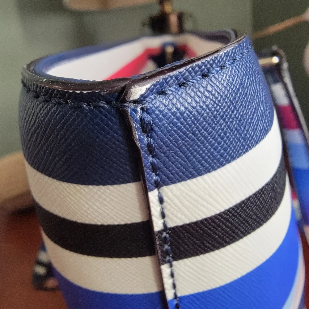 Kate Spade WKRU4294 Nautical Stripe Blue White Red PVC Tote Bag
